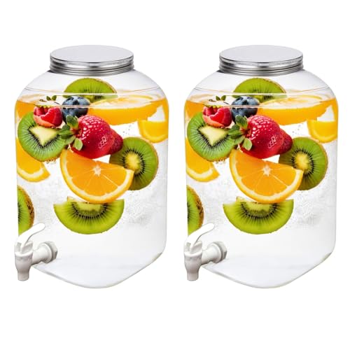 Lily's Home - 2 Gallon Beverage Dispenser with Lid and Spigot (Set of 2), BPA Free, Plastic Drink Dispenser for Water, Ice...