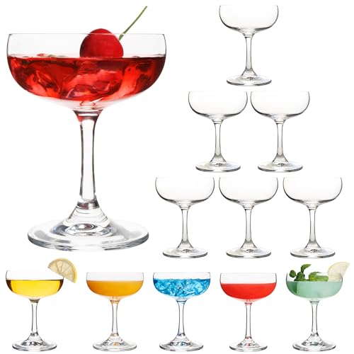 QOWOEO Set of 12 - Champagne Coupe Glasses, 7 Oz Clear Cut Rim Martini Glass with Short Stable Base, Ideal for Parties, Bi...