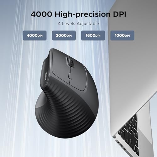 UGREEN Ergonomic Mouse, Wireless Bluetooth Vertical Mouse, Dual-Mode (BT 5.4 & USB 2.4G), Quiet Clicks, 4 Adjustable DPI (...