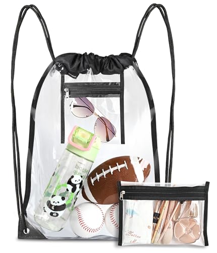 RunaFun Clear Drawstring Bag, 17x13in Transparent Backpack, Clear Bag for Stadium Approved Concert Baseball Festival Beach...