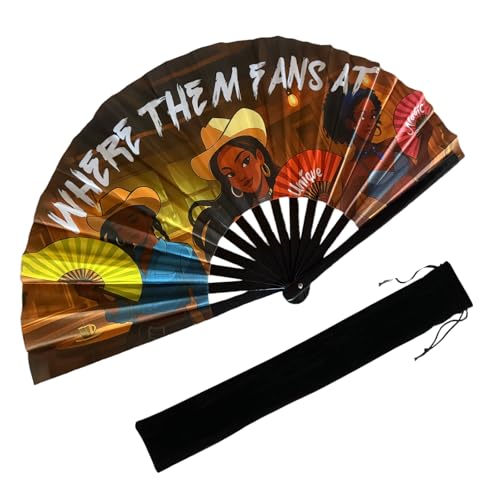 YKuzLx 13‘’ UV Glow Large Rave Fan for Men Women, Decorative Folding Hand Fan for Party, Home Decoration, Gift, Music Fest...