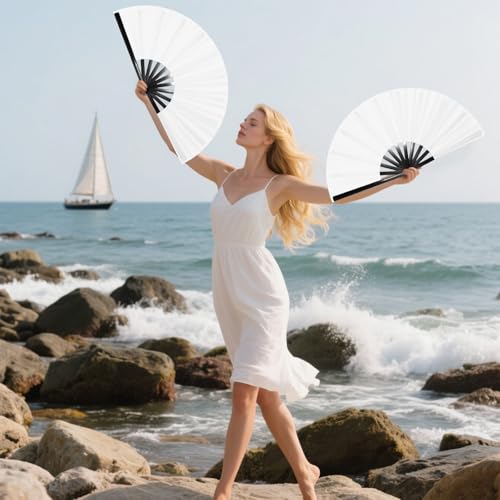 Huniruyo Large Clap Fans for Line Dancing Folding Hand Rave Fan Nylon Cloth Foldable for Line Dancing Festival Craft Dance...