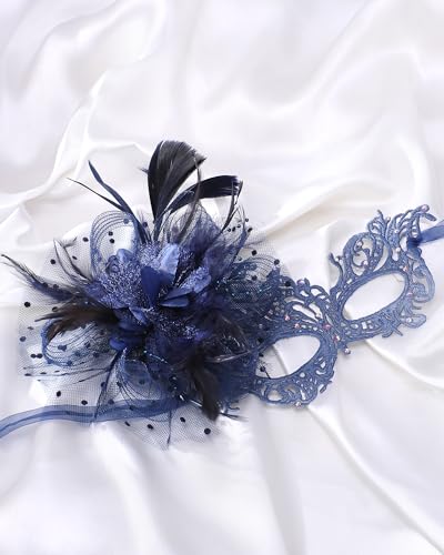 Zinniday Lace Masquerade Masks for Women - Halloween Elegant Venetian Flower Mask 1920s 50s Party Eyemask for Woman
