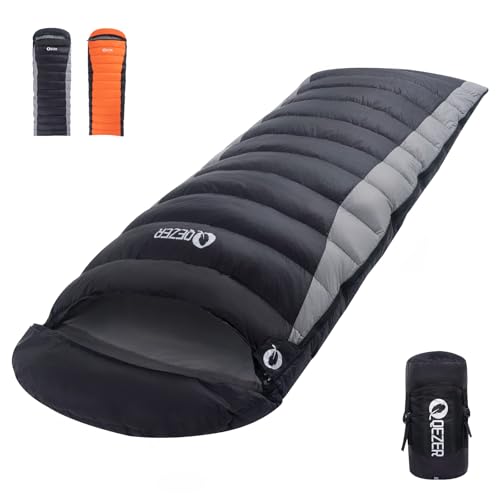 QEZER Ultralight Down Sleeping Bag for Adults - 600 Fill Power, Cold Weather, Backpacking, Camping, Hiking