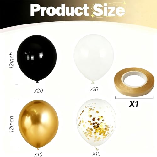 Black and Gold Balloons, 60PCS 12 Inch Confetti Gold and Black Balloons for Birthday, Wedding, Graduation, Baby Shower, En...