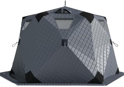 2.6M Portable Ice Fishing Tent - Pop Up 3-5 Person Insulated Shelter, 420D Hexagon Ice Shanty with Cushion for Winter Fish...