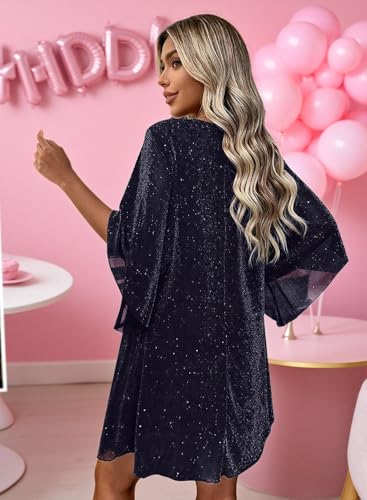 Gettalocky Women's Sparkly Cocktail Dresses for Wedding Guest Flutter Sleeve Loose Chiffon Party Dress