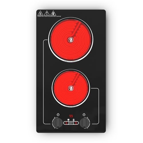 VBGK Electric Cooktop,110V 2100W electric Stove Top with Knob Control,Countertop/Built-in Design with 9 Power Levels,Kids ...