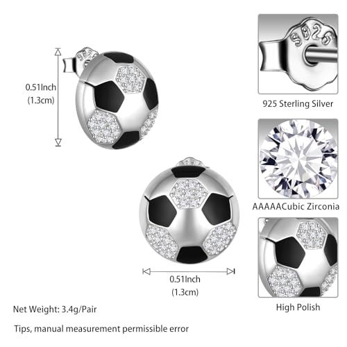 Jewmon Enamel Soccer Earrings Women Sports Earrings Stud for Men 925 Sterling Silver Cubic Zirconia Football Ear Stud Soccer Coach Gifts for Women Sport Jewelry Christmas Birthday Gifts Her FE0227W