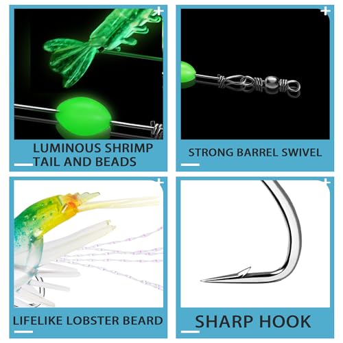 14PCS Saltwater Fishing Lures Shrimp Lures Set with Bait Box, 7 Colors Premium Soft Shrimp Fishing Tackle with Luminous Sh...