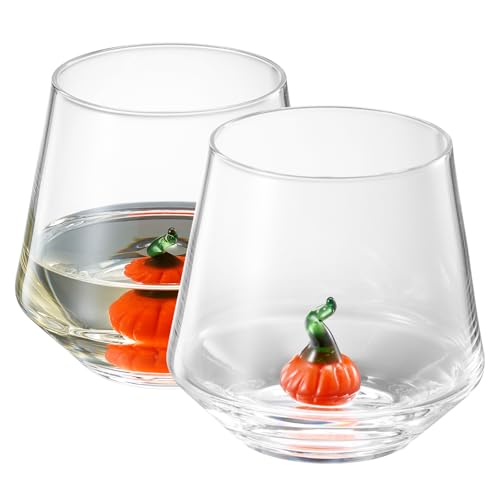 2 Pack Pumpkin Wine Glasses in Orange & Red Jack O Lantern Stemless Cups Parties Restaurants Bars & Home Fall Table Decora...