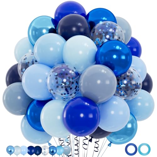 100pcs Blue Balloons Set - 12inch Metallic Chrome, Pearl, Navy & Pastel Royal Dusty Blue Balloons for Birthdays, Father's ...