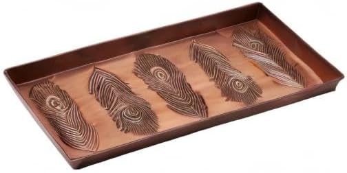 HF by LT Peacock Feather Pattern Metal Boot Tray, 30 x 13 inches, Antique Copper Finish