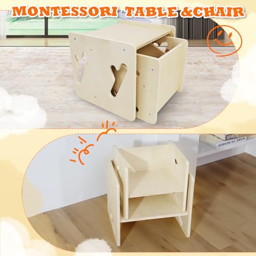 Puecrof Montessori Weaning Table and Chair Solid Wooded Toddler Table and Chair Set Kids Montessori Furniture