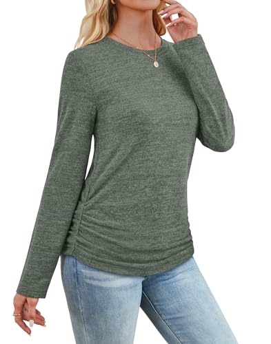 SAMPEEL Womens Sweaters Long Sleeve Shirts Fall Fashion 2025 Trendy Tops Ruched Outfits Winter Clothing