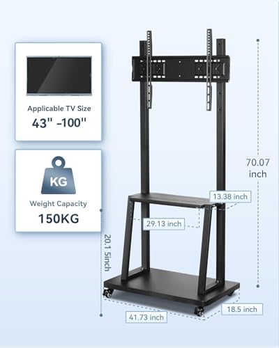 Smart Board Stand with Wheels for 43-65 inch Interactive Whiteboard,Height Adjustable Mobile Rolling Stand for Classroom &...