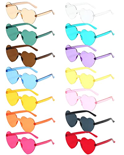 PARSUP 14 Pairs Heart Shaped Rimless Frameless Sunglasses Transparent Candy Color Glasses Tinted Eyewear Bachelorette Part...