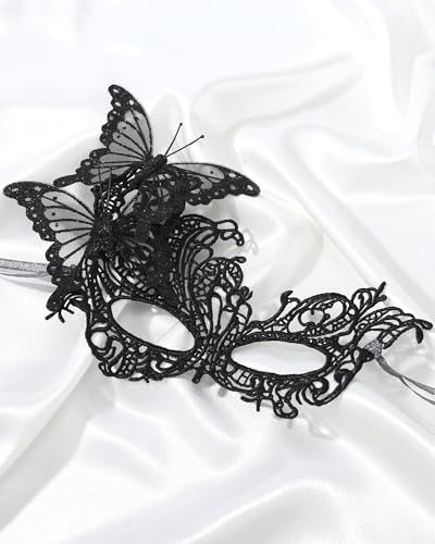Zinniday Lace Masquerade Mask for Women - Glitter Butterfly Eyemask Elf Fairy Masks for Couples Halloween Renaissance