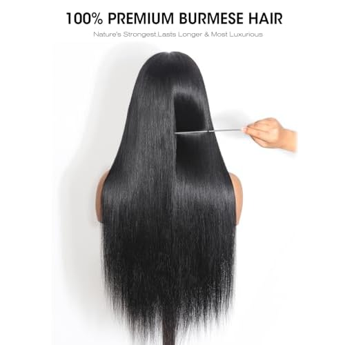 Straight Human Hair Wig with Bangs 4x6 Lace Closure Bang Wig 100% Burmese Virgin Human Hair Beginner Friendly Ready to Wear Glueless Wigs for Women 16 Inch