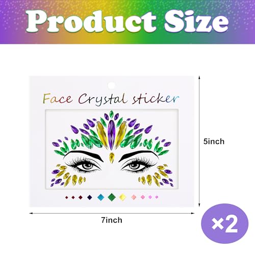 Wehhbtye 2 Set Mardi Gras Face Jewels Stickers, Self-Adhesive Mardi Gras Eye Gems Sticker, Glitter Face Crystals Decoratio...