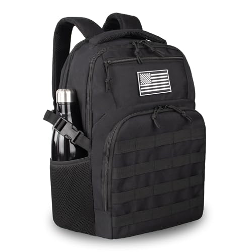 TBNBO Military Tactical Backpack for Travel Hiking,Black Backpack for Men with Bottle Holder, 30L Small Laptop Backpack fo...