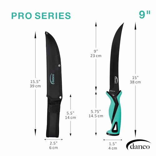 danco Pro Series 9" Stout Knife | Full Tang German G4116 Stainless-Steel Blades with Teflon Coating, Molded Nylon Sheath, ...