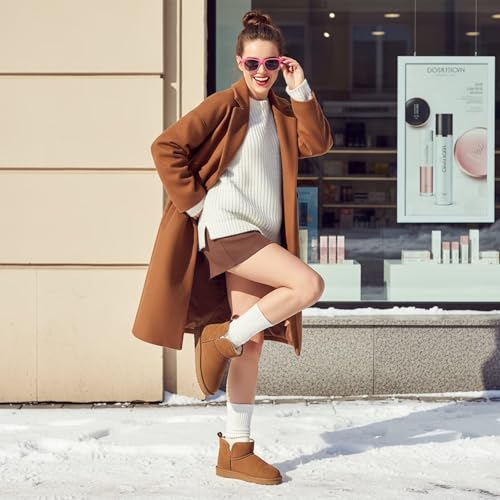 OOW Winter Ankle Genuine Suede Boots for Women Snow Slip On Comfort Short Booties Fall Warm Casual Fuzzy Shoes for Indoor...