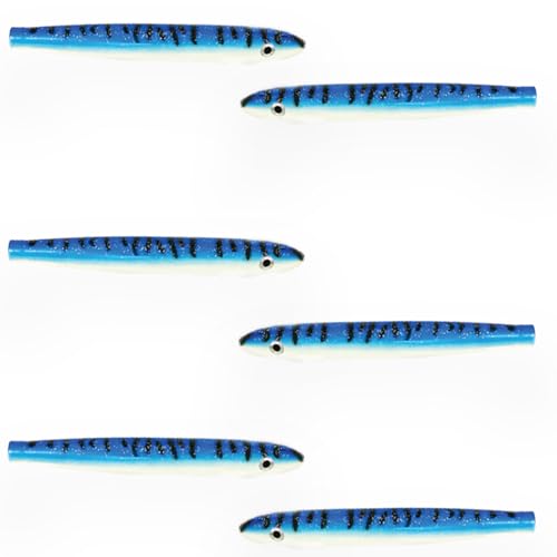 6" Cedar Plug Lures, 6 Pcs Blue/White Unrigged, for Offshore Trolling, Includes Saltwater Lure Bag, Ideal for Tuna Fishing