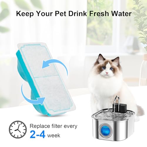 NautyPaws Cat Water Fountain Wireless，Stainless Steel-Rechargeable- Battery Operated Cat Water Fountain, 108oz/ 3.2l Autom...