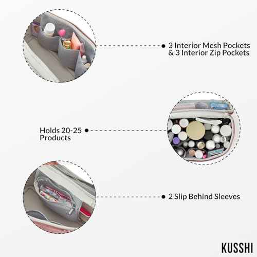 KUSSHI Neoprene Train Case Makeup Bag - Washable Makeup Travel Bag & Vanity Case for Stress Free Travel (Large, Mauve/Stone)