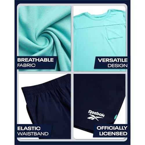 Reebok Boys Athletic Shorts Set - 2 Piece Summer Clothes Outfit with Pocket Tee and Boys Running Shorts for Active Kids