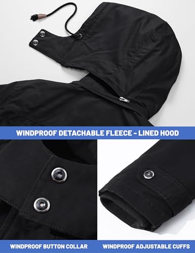 TACVASEN Men's Winter Jacket Cotton Military Jackets Fleece Lined Thick Work Warm Cargo Coats with Hooded