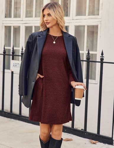 Zeagoo Women's Knit Dress with Puff Sleeves for Fall & Winter - Round Neck Casual Tunic Dress