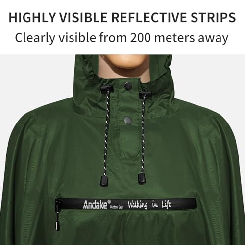 Andake Waterproof Rain Poncho for Adults Unisex,230T Ripstop Polyester,Raincoat Gear with Transparent Viewing Window Outdoors