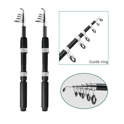 Fishing Pole Combo, 6.9ft 2Pcs Telescopic Rods Set, Collapsible Carbon Fiber Fishing Rods, 2PCS Spinning Reel Set with Car...