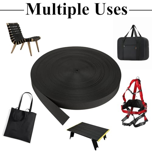EATHEATY 2 Pcs 1 Inch Black Polypropylene Webbing - 50 Yards Heavy Duty Climbing Strap - Strong Durable Outdoor Webbing fo...