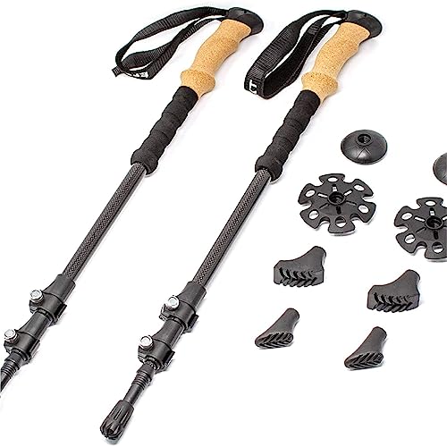 Effekt Carbon Trekking Poles Adjustable with Cork Grip & Bag - Hiking Poles, Telescopic Portable Nordic Walking Stick with...