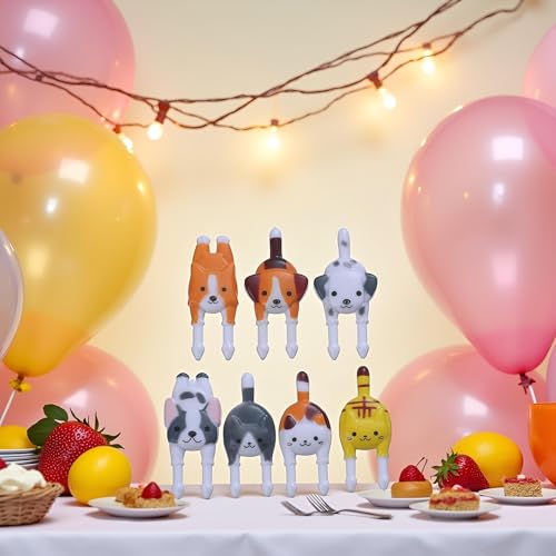 7Pcs Cute Reusable Safety Plastic Food Fruit Fork Picks, Animals Cake Dessert Forks Mini Cartoon Puppy Dog Toothpick for P...