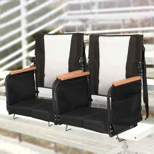 Extra Wide Stadium Seats with Back Support, Bleacher Chairs with High Back and Cushion, Padded Portable Fording Bleacher Seat with Armrests, Cup Holder and Storage Pockets (Grey)