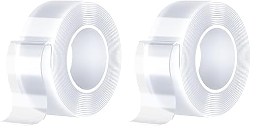 Double-Sided Tape Heavy Duty 9.84 FT x 1.18 in – Clear Removable Mounting Tape for Walls, Carpet, Rugs, Posters – Reusable, No-Residue, Indoor/Outdoor Nano Gel Grip (Pack of 2)