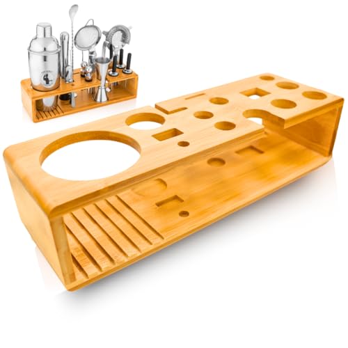 Cocktail Shaker Set Stand Only - Wooden Bartender Kit Stand - Bar Accessories Storage Holds Up to 15 Pcs - Bar Tools Set B...