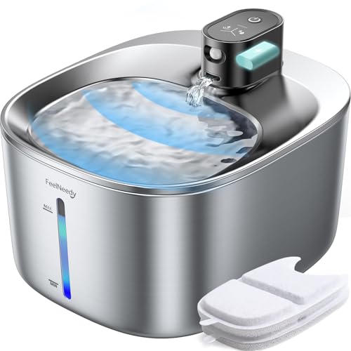 FEELNEEDY Wireless Cat Water Fountain Stainless Steel with Sensor, 4000mAh Battery Operated, 4L/135fl oz Pet Water Fountai...