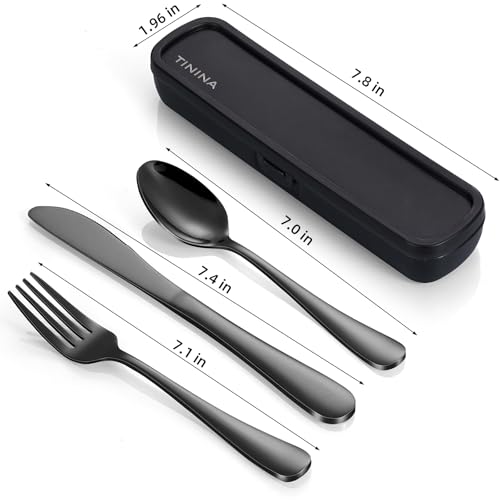 Travel Utensils with Case, 4-Piece Stainless Steel Portable Cutlery Set, Reinforced Case with Buckle Design, Lunch Box for...