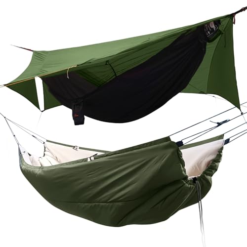 11Ft All-in-one Hammock Tent with Underquilt, Warm Insulation Ultralight 4 Season Under Quilt for Hammocks, Portable for H...