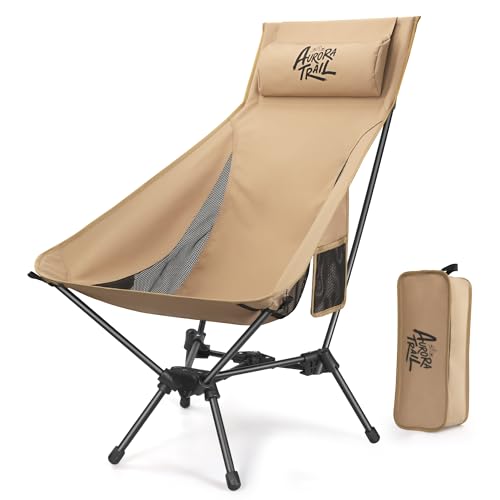 AuroraTrail High Back Folding Camping Chair with Pillow – Lightweight Portable Outdoor Chair with Cup Holder & Carry Bag, ...