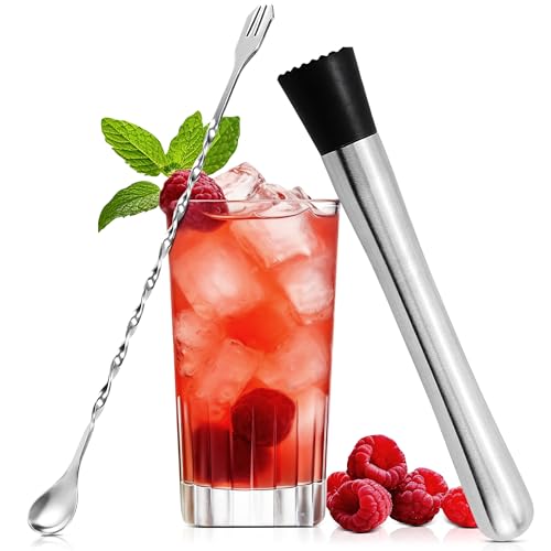 Stainless Steel Stir Spoon Muddler for Cocktails Set - Muddler Old Fashioned Cocktail Kit Ice Crusher Bar Spoon Cocktail M...