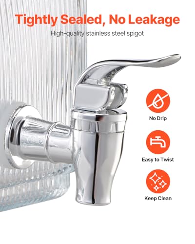 VEVOR Beverage Dispenser, 0.8 Gallon Drink Dispensers for Parties, Glass Juice Dispenser with No-Drip Spigot and Lid, Iced...