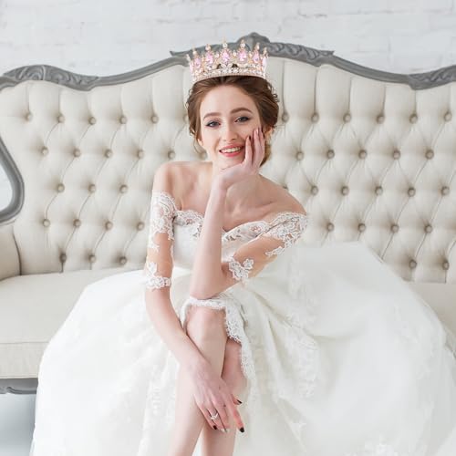 Feltent Pink Queen Crown for Women Crystal Tiara for Women Rhinestone Wedding Headband for Bride Hair Accessories for Cost...