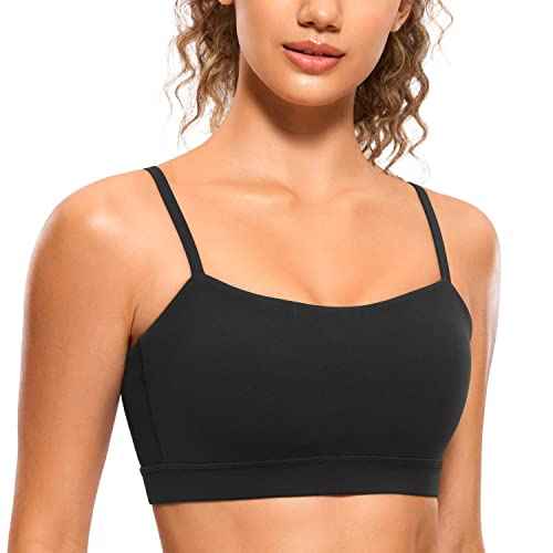 CRZ YOGA Butterluxe Womens Adjustable Spaghetti Thin Strap Sports Bra - Padded Wireless Square Neck Workout Yoga Clothes