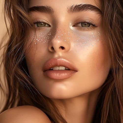 Glitter Freckles Face Tattoo, 10PCS Silver Glitter Freckles, 2 Styles Body Face Glitter for Women Girls, Cute Star Waterpr...